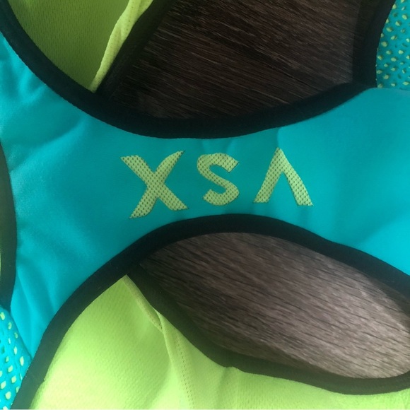 VSX Sport Victoria's Secret Teal Neon Yellow Dot Mesh Racerback Sports Bra 32C - Picture 8 of 9